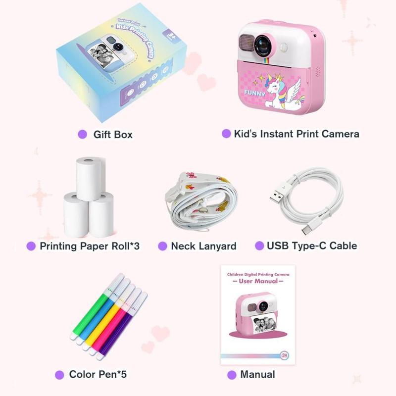 Instant Print Camera, 2.4 Inch Screen Digital Camera with 3 Print Paper & 32G Memory Card & 5 Pen, Selfie Video Camera for Gift