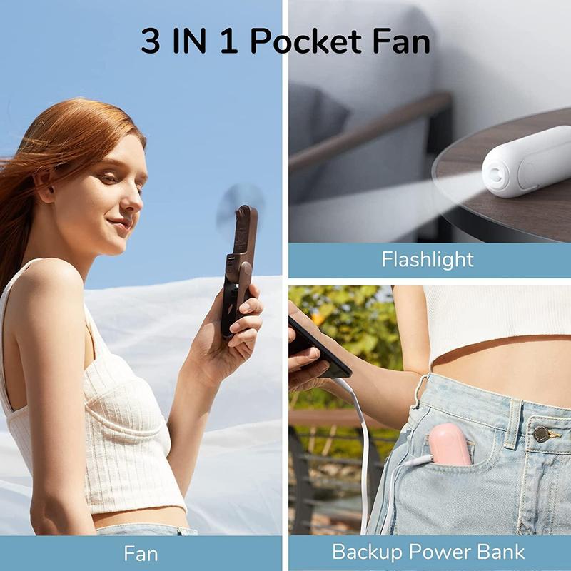 Multifunctional 3 In 1 Handheld Portable Fan for Summer, USB Rechargeable Fan Portable Small Pocket Fans with Power & Flashlight, Portable Foldable Fan for Outdoor Travel Commute Office, Portable Fan, Cooling Fan, Summer Gifts for Women