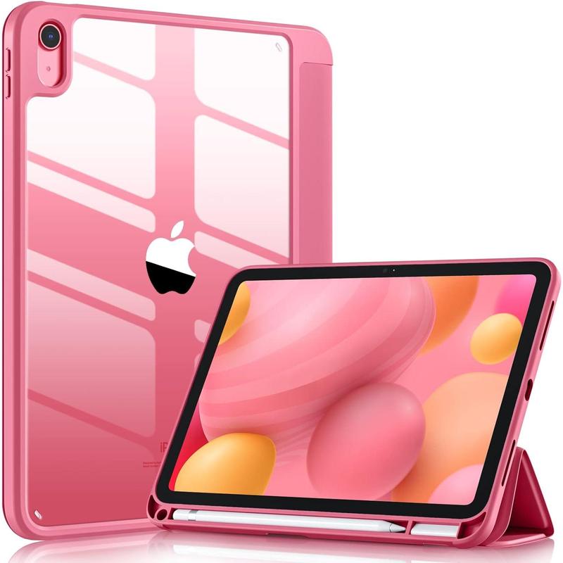 Case Compatible with iPad 10th Generation  10.9 Inch with Pencil Holder, Slim Protective Cover with Clear Back Shell for iPad 10th Gen A2696 A2757 A2777, Auto Wake Sleep, Watermelon Pink