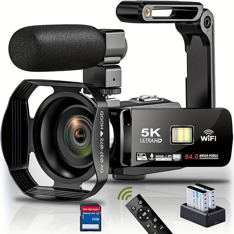 5K Video Camera 64MP Camcorder IR Night Vision Vlogging Camera 18X Zoom WiFi Digital Camera 3.0'' Touch Screen Recorder Camera With 32GB SD Card, Microphone, 2.4G Remote Control