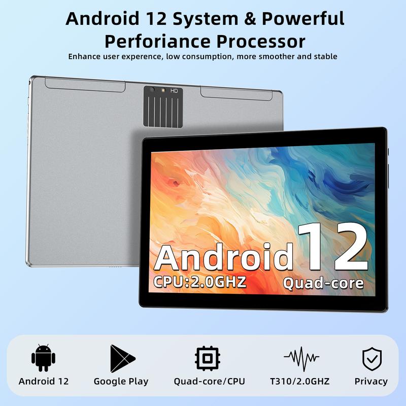 2024 Newest 2 in 1  10 Inch Android 12 Tableta with Keyboard, 64GB ROM, 1TB Expansion, 2.0GHz, 5G WiFi, Dual Camera, Dual Stereo Speaker, Gaming  with Case, Mouse, Stylus tablet pc