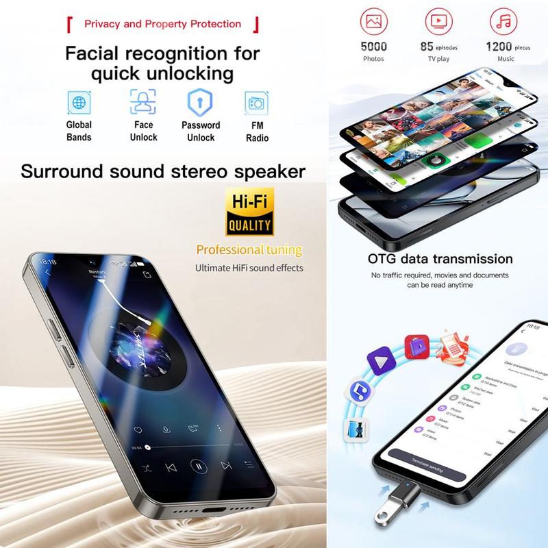 4.3 Inch HD Pocket Smartphone, 1 Count 2750mAh Long Standby 13MP Beauty Camera Android 10.0 Phone, Dual SIM Ultra-thin Micro Phone for Students