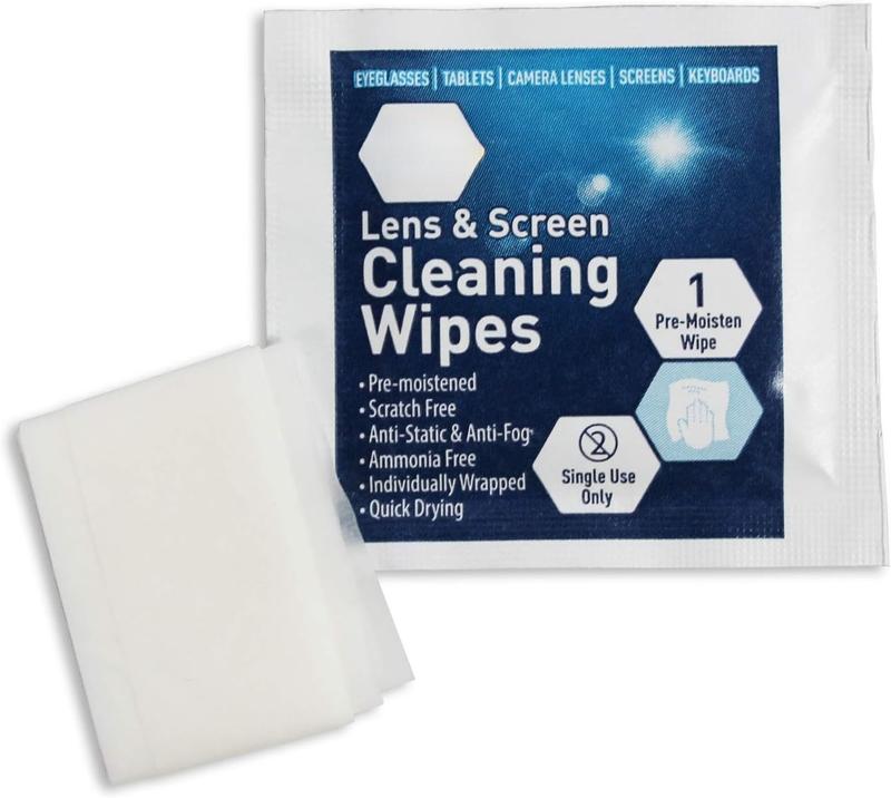 Premoistened Lens Wipes | Anti-Static, Anti-Fog, Quick-Dry & Scratch-Free| 100 Cleaning Cloths for LED Touch Screen, iPhones, iPads, Computer Monitors, Eyeglasses, Camera Lenses, Laptop