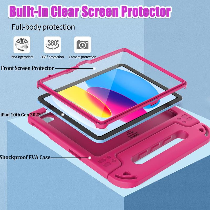 Kids Case for iPad 10th Generation 10.9 Inch 2022, iPad 10th Gen Case with Screen Protector, Shockproof Covertible Handle Stand iPad 10th Generation Case for Kids, Rose