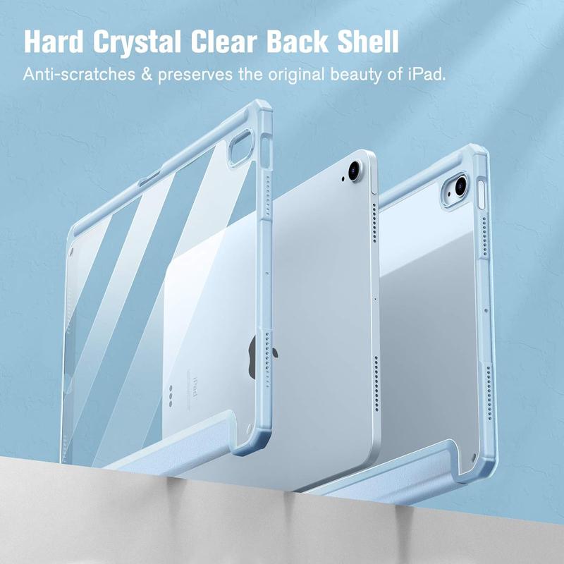 Hybrid Slim Case for IPad Air 11-inch M2 (2024), IPad Air 5th Generation (2022)   IPad Air 4th Gen (2020) 10.9 Inch -Shockproof Cover with Clear Back Shell & Pencil Holder, Sky Blue