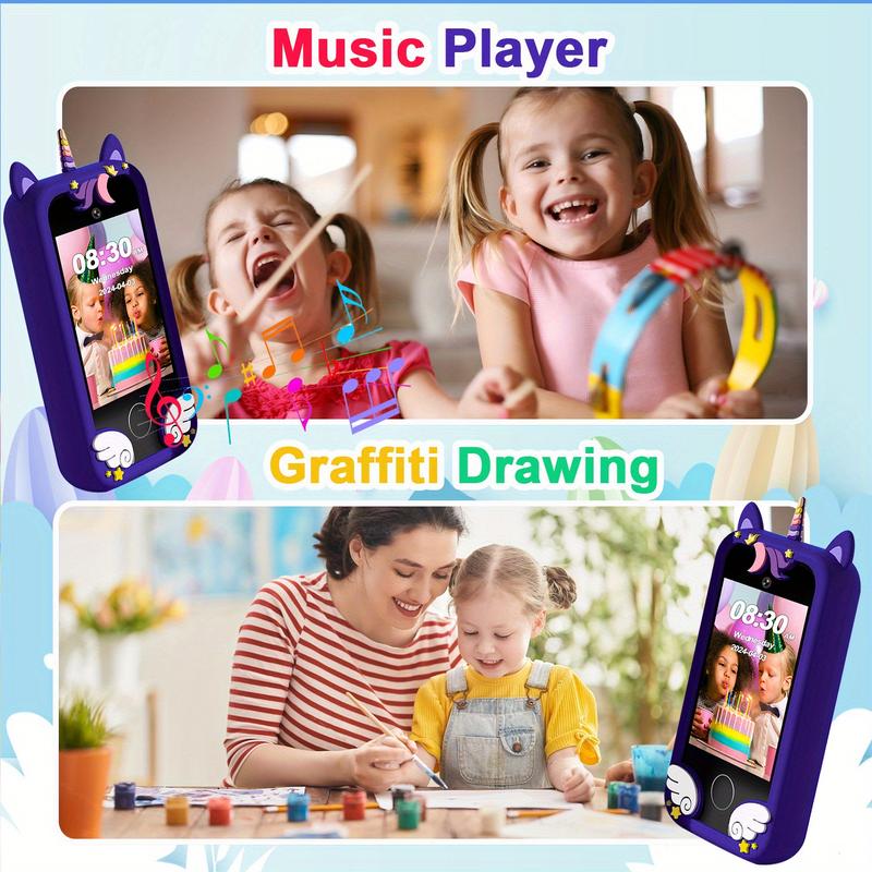 A Children's Touch Screen Smartphone, Unicorn and Dinosaur Design, 64GB Memory, 1080P HD Display, 48mp Camera, USB Charging, Rechargeable Lithium Polymer Battery, 2.75-Inch Screen, contains 33 One Wallpaper and 16 One Jigsaw Puzzles, Suitable for Christma