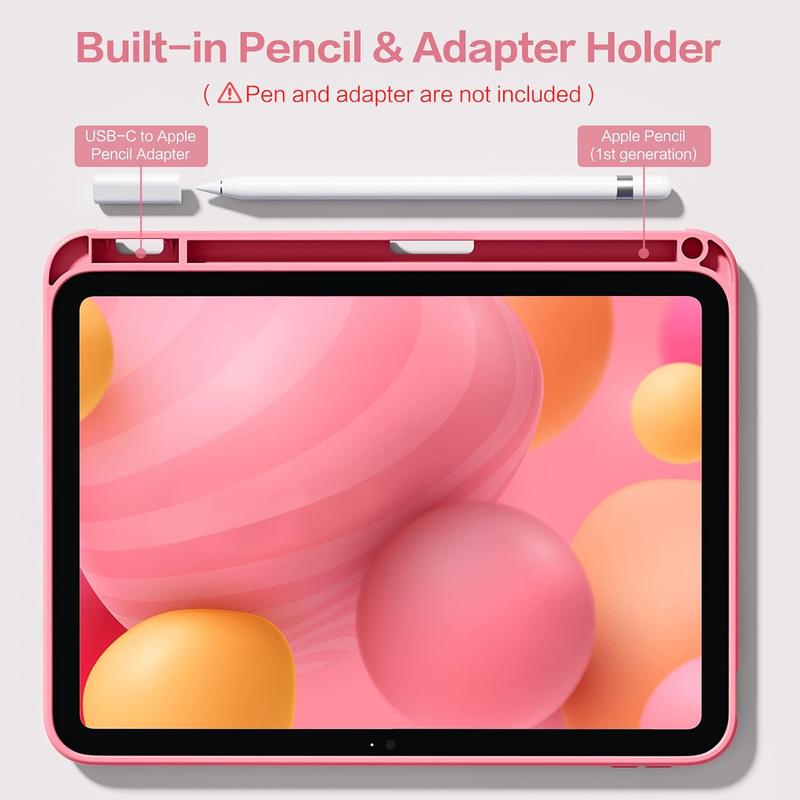 Case Compatible with iPad 10th Generation  10.9 Inch with Pencil Holder, Slim Protective Cover with Clear Back Shell for iPad 10th Gen A2696 A2757 A2777, Auto Wake Sleep, Watermelon Pink