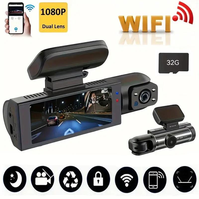 Car DVR, Dual Lens Dash Cam with Night Vision Function, G Sensor WiFi Dash Cam, Car Video Surveillance with 32GB SD Card