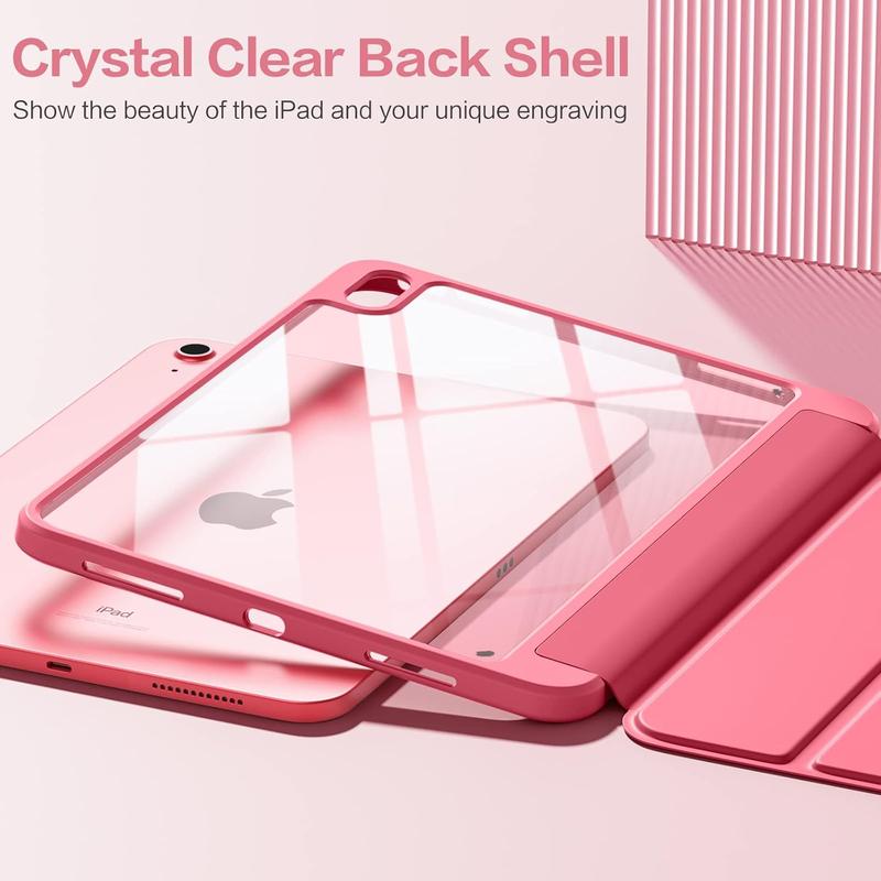 Case Compatible with iPad 10th Generation  10.9 Inch with Pencil Holder, Slim Protective Cover with Clear Back Shell for iPad 10th Gen A2696 A2757 A2777, Auto Wake Sleep, Watermelon Pink