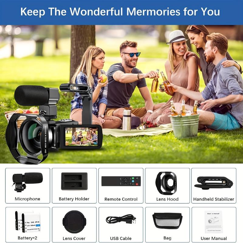 5K Video Camera 64MP Camcorder IR Night Vision Vlogging Camera 18X Zoom WiFi Digital Camera 3.0'' Touch Screen Recorder Camera With 32GB SD Card, Microphone, 2.4G Remote Control