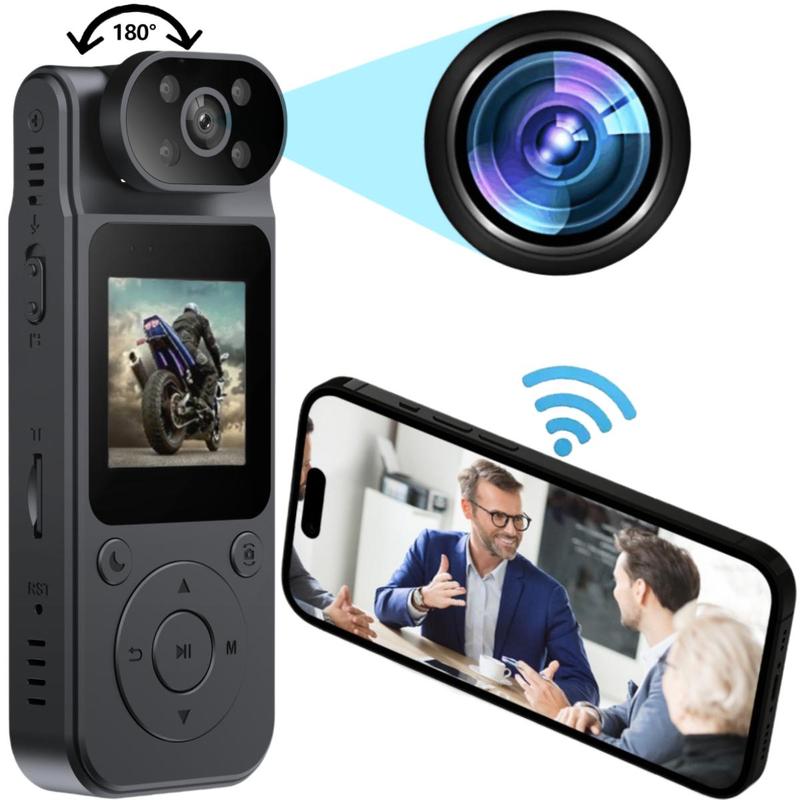 4K Wearable Sports Camera, USB Rechargeable Body Camera with 180° Rotatable Lens & 1.45 inch LCD Screen, Portable Action Camera for Sports, Outdoor