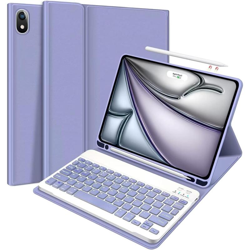 Keyboard Case for iPad Air 11 inch 6th Generation 20224   iPad Air 5th 2022 4th Gen 2020 10.9 inch with Pencil Holder - Detachable Bluetooth Keyboard Auto Wake Sleep, Grey Purple