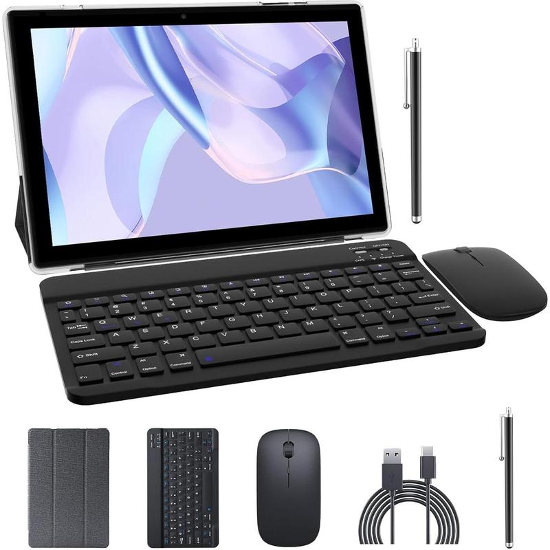 10 inch Android 12 Tablet with Keyboard, 2 in 1 Tablets Set Include Case Mouse Stylus Film, 4GB RAM+64GB ROM, Quad Core 10.1'' Tab, 6000mAh Battery, 8MP Dual Camera, Google GMS Certification Tableta