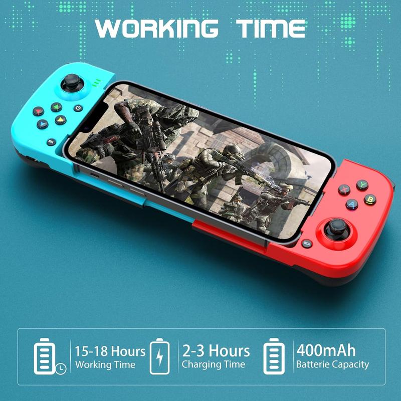 Wireless Game Controller for iOS, Android, PC, Bluetooth Gamepad,1 Piece Gamepad Stretch Handle,Wireless Telescopic Gamepad, Blue&Red