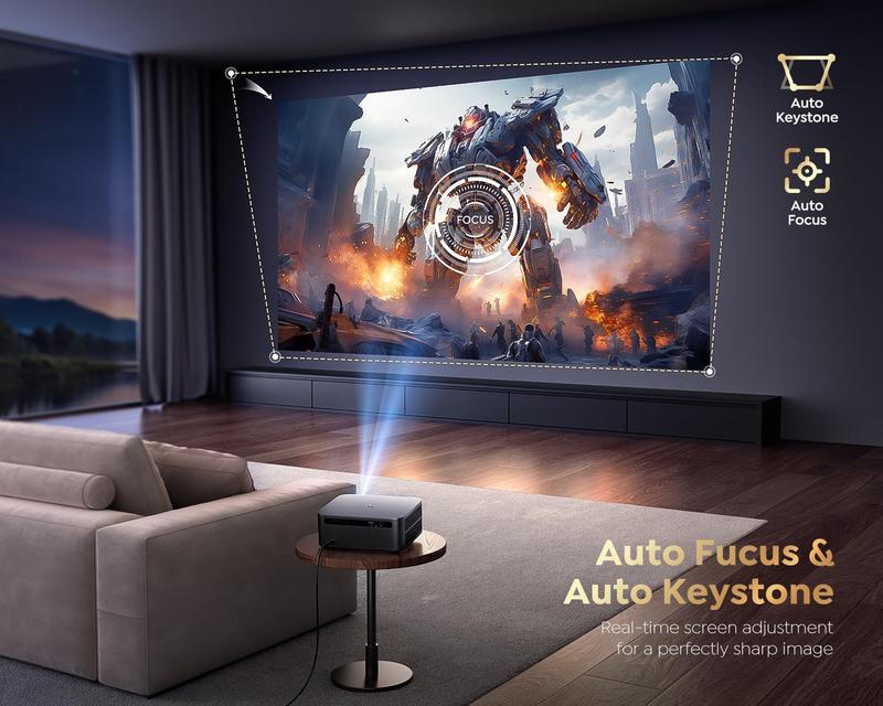 Smart Projector with WiFi 6 and Bluetooth, Netflix-Licensed 4K Support, Outdoor Movie Proyector, 1080P Home Ceiling Auto Focus Projector, Tech Gift for Holidays