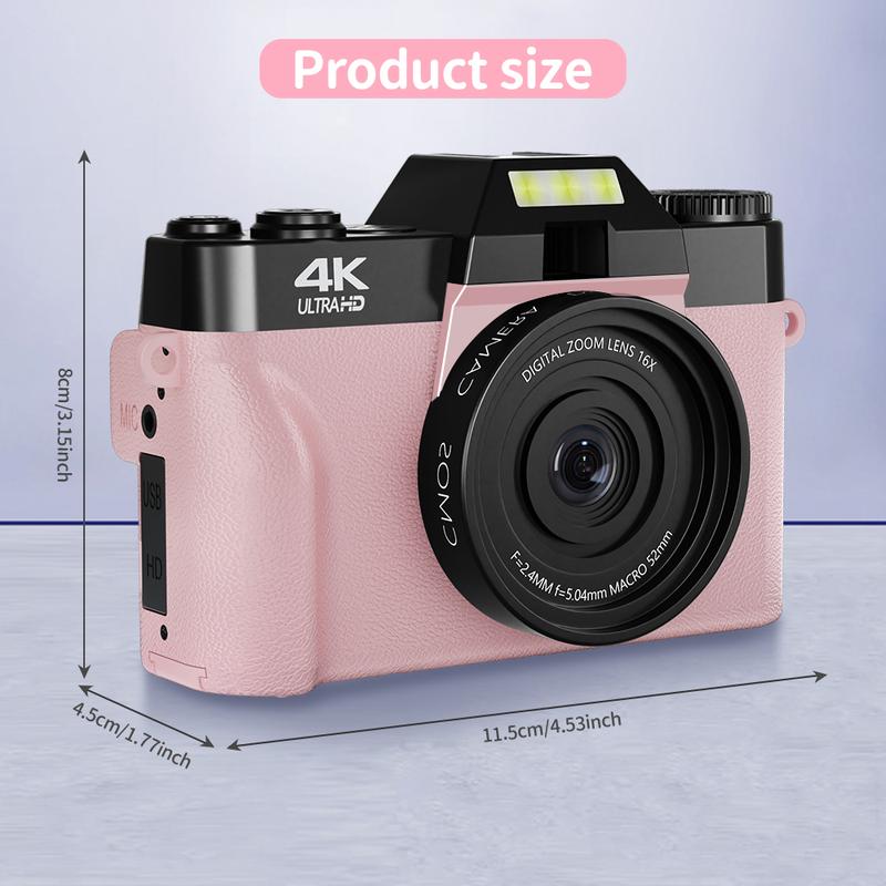 4K Digital Cameras for Photography, 56MP Affordable Vlogging Camera with WiFi, 3-inch 180-degree Flip Screen, 16X Digital Zoom Students Compact Camera with 52mm Wide-Angle Lens & Macro Lens, 32G Micro SD Card, Perfect Gifts for Christmas