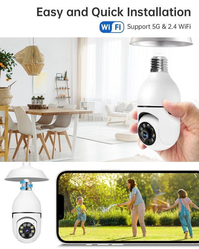 Bulb Security Camera 2.4 5Ghz, Light bulb camera, Motion Detection, Sound & Light Alarm, Two-WayAudio, Home Yard Store Only Camera, Limited Time Offer