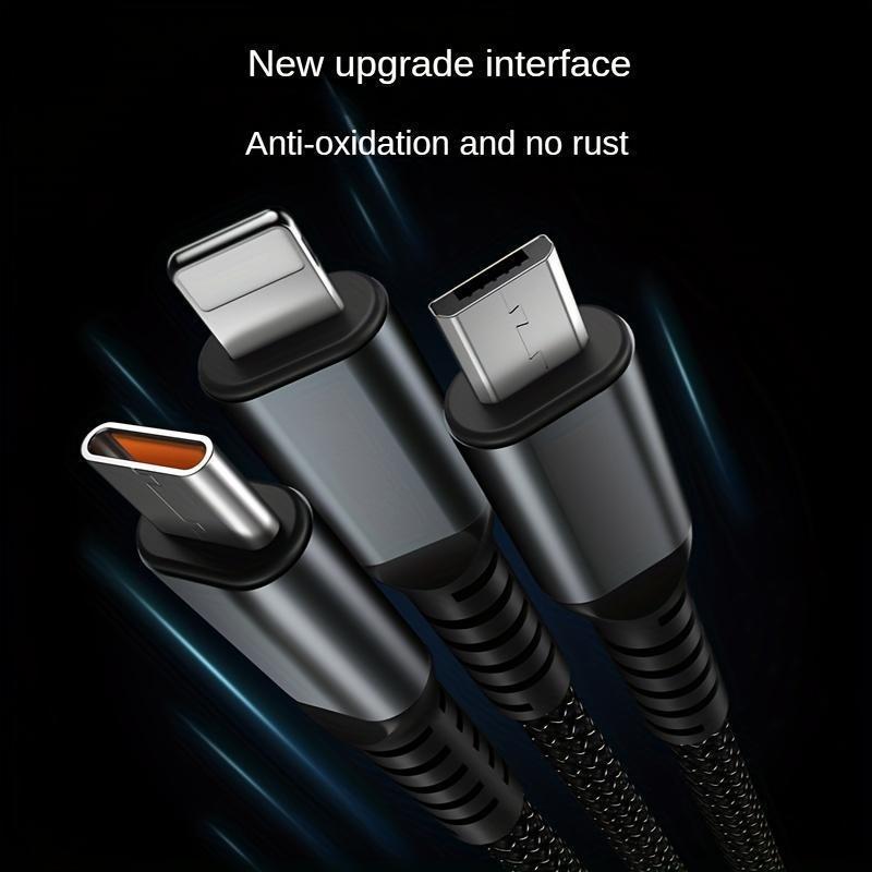 3-in-1 Digital Display Charging Cable, 1.2m USB-C Charging Cable, High-power Charging Cable for Samsung Galaxy, Xiaomi, Macbook, iPad, iPhone