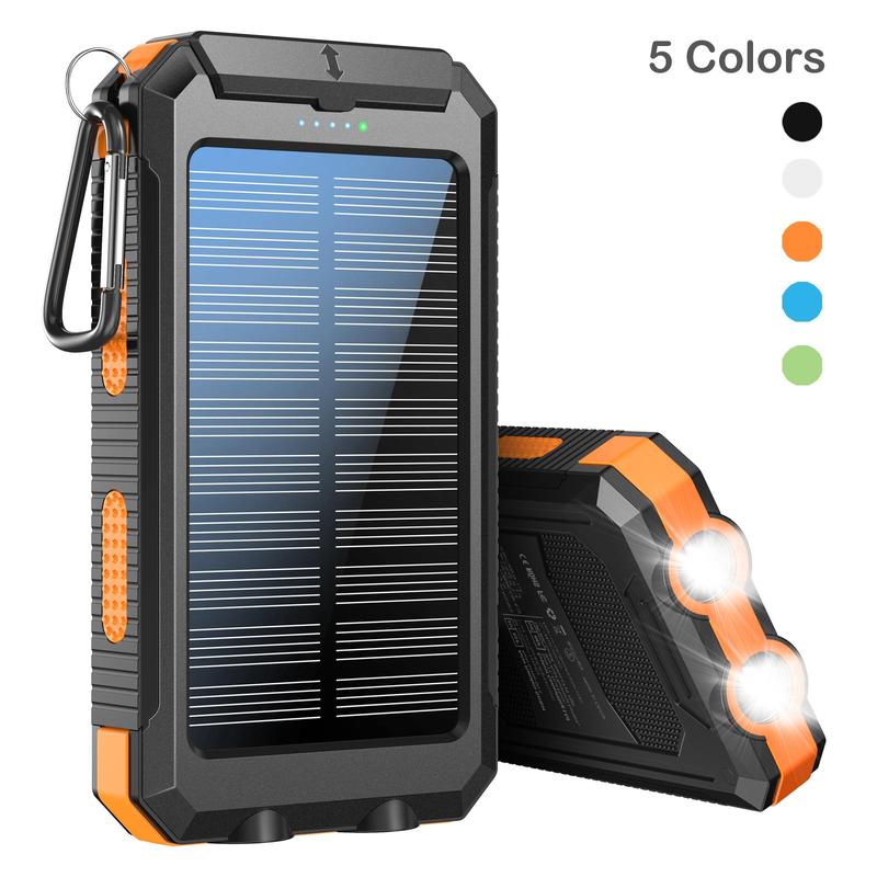 Portable Solar Powered Power Bank, 10000mAh Solar Charger with LED Flashlight, Outdoor Backup Power Charger, Power Bank with Buckle Compass