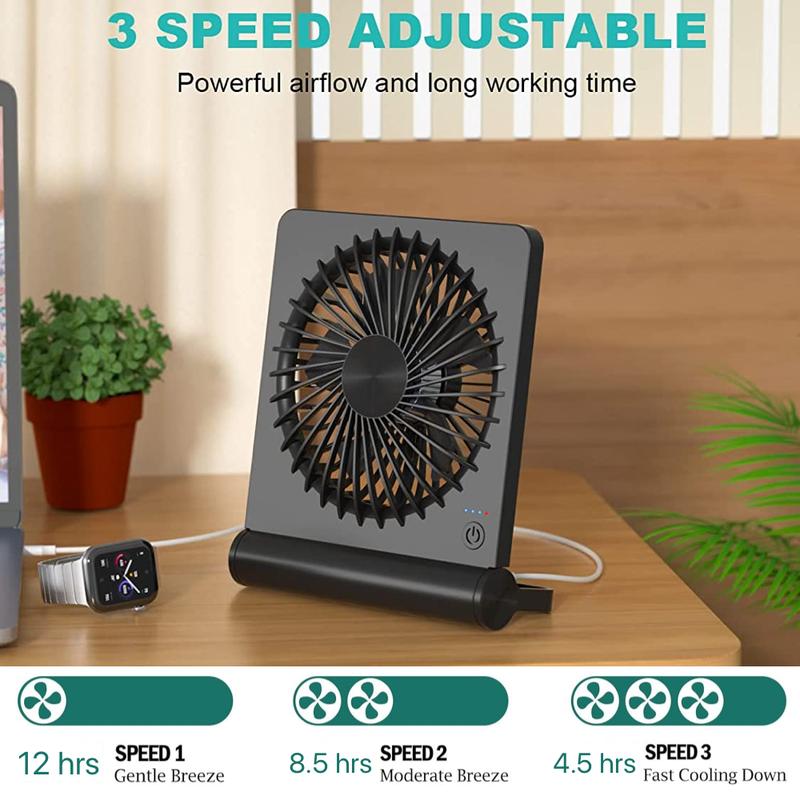 RoomGoodies Mini Desk Fan with Strong Airflow 220°Tilt Folding Portable Rechargeable 3 Speed Adjustable Ultra Quiet USB Fan for Office Bedroom Outdoor