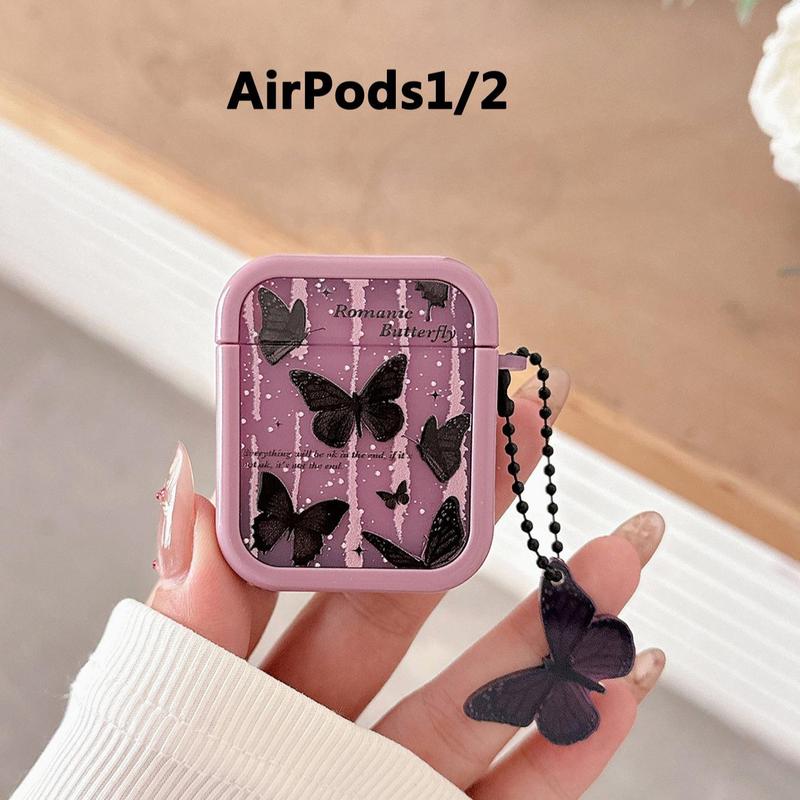 Fashion Butterfly Pattern Earphone Case with Pendant, 1 Count Decorative Earphone Protector Cover, Earphone Accessories Compatible with AirPods