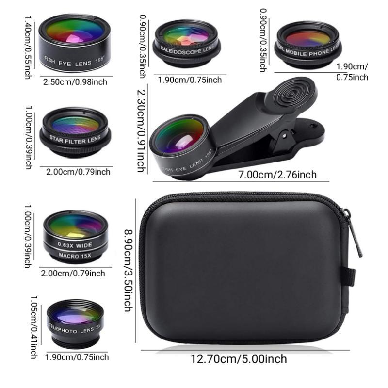 7 in 1 Phone Lens Kit, 1 Set Wide Angle Macro Fish Eye Lens, Mobile Phone Lens Attachment, Mobile Phone Accessories for iPhone & Android