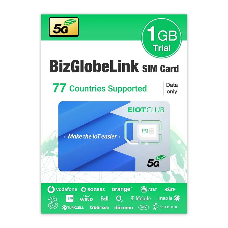 EIOTCLUB BizGlobeLink Prepaid SIM Card – International & USA (AT&T T-Mobile), 5G 4G LTE for Mobile Hotspots, Cellphones, No Contract, Multi-Size