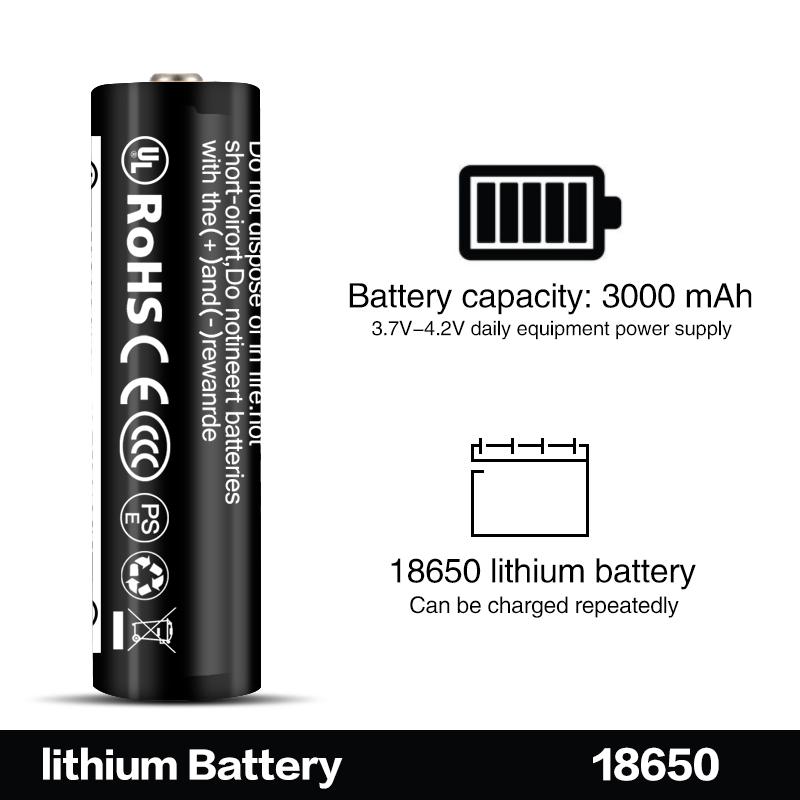 8 PCS Original 18650 battery Pointed battery Adaptive LED flashlight 3000 mAh Rechargeable battery 18650 lithium battery adaptation 3.7V Suitable for flashlight Battery electric fan radio