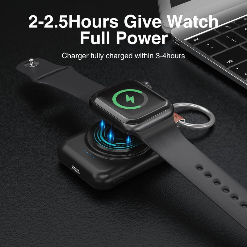 1800mAh Wireless Smartwatch Charger, USB Rechargeable Smartwatches Protable Charger for Outdoor Travel, Portable Charger for Smart Watch, Compact Power Bank for Apple Watch Series 9 8 7 6 5 4 3 2 SE Ultra