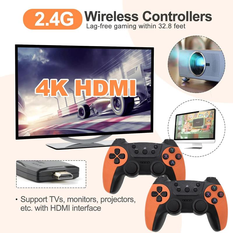 Upgraded Wireless Retro Gaming Console, Retro Game Stick 4K with 20,000+ Games and 9 Emulators Built-in, Plug and Play Video Games for TV, 2.4G Wireless Controllers