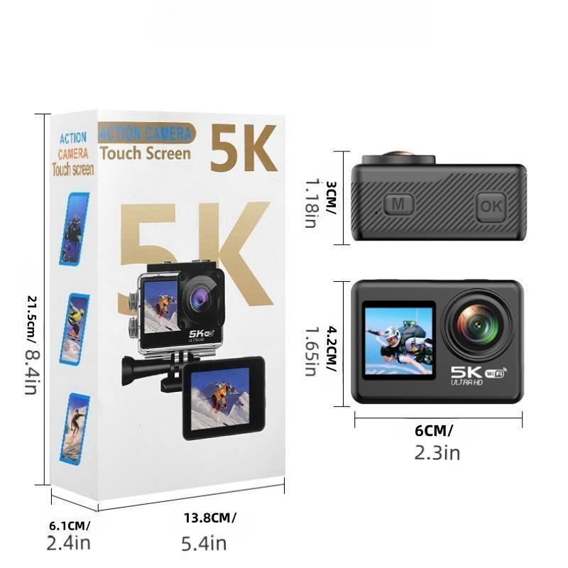 5K HD Action Camera, Waterproof Sports DV Camera with Dual Screen, EIS Anti-shake Action Camera, USB Rechargeable Outdoor Sports Camera