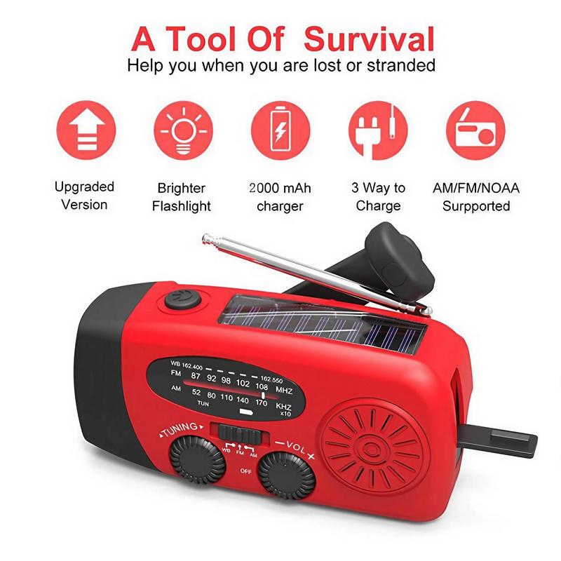 Portable Emergency Hand Crank Radio, 1 Count AM FM NOAA Weather Radio with LED Flashlight, USB Rechargeable Radio with 2000mAh Power Bank Function