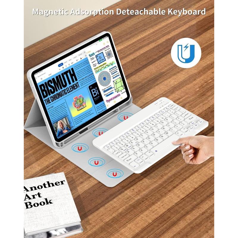 for iPad 10th Generation Case with Keyboard 10.9 inch 2022, Detachable Wireless Bluetooth iPad Keyboard Case Thin & Light with-in Left Side Pencil Holder, White Square Keycaps (Gray