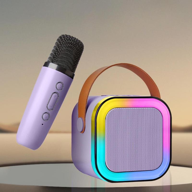 Portable Wireless Microphone Speaker, Rechargeable Karaoke Microphone Singing Speaker, Wireless Microphone & Lights, Suitable for All Smartphone