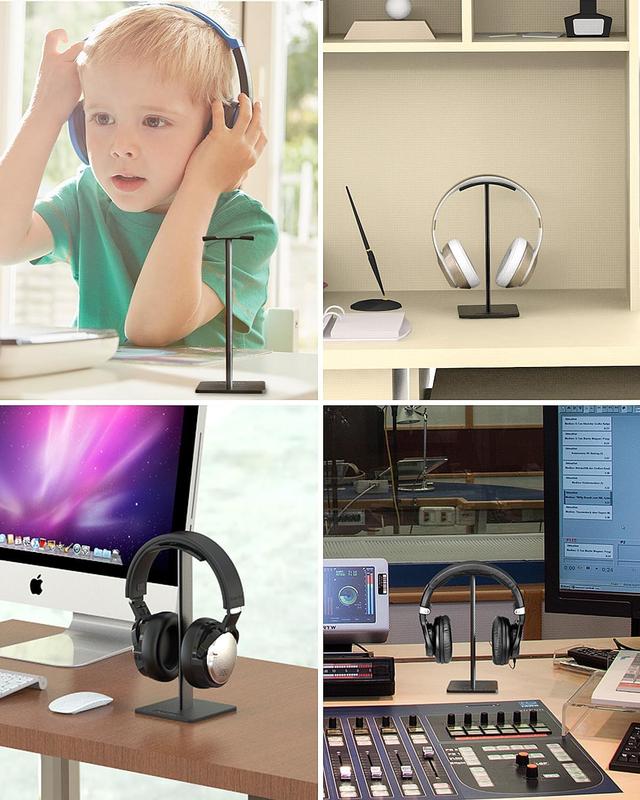 Headphone Stand Headset Holder Earphone Stand with Aluminum Supporting Bar Flexible Headrest ABS Solid Base for All Headphones Size (Black)