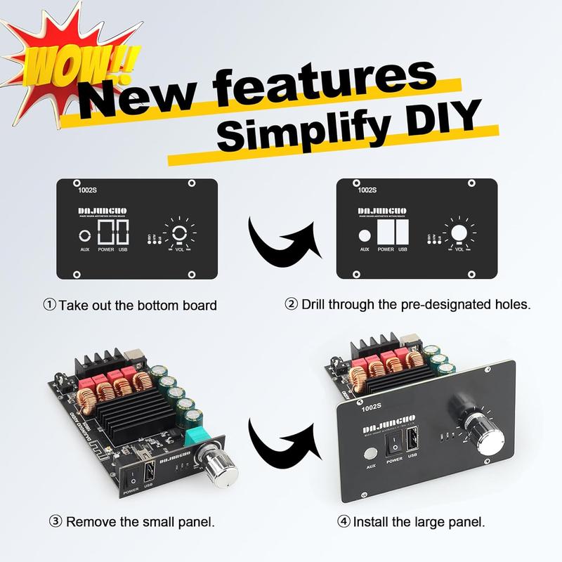 1002S 2.0  Amplifier Board with TPA3116D2 Chips, 100W+100W Power Output,  USB 3.5mm AUX Input