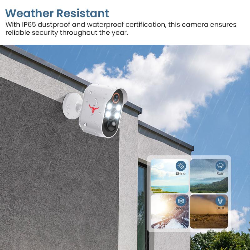 Wireless Outdoor Security Camera, AI Human Detection, Color Night Vision, 2.4GHz Wi-Fi Only, Two-Way Communication, HD Live Image, Instant Alert, IP65 Weather-Resistant, Four Spotlights, Cloud Storage