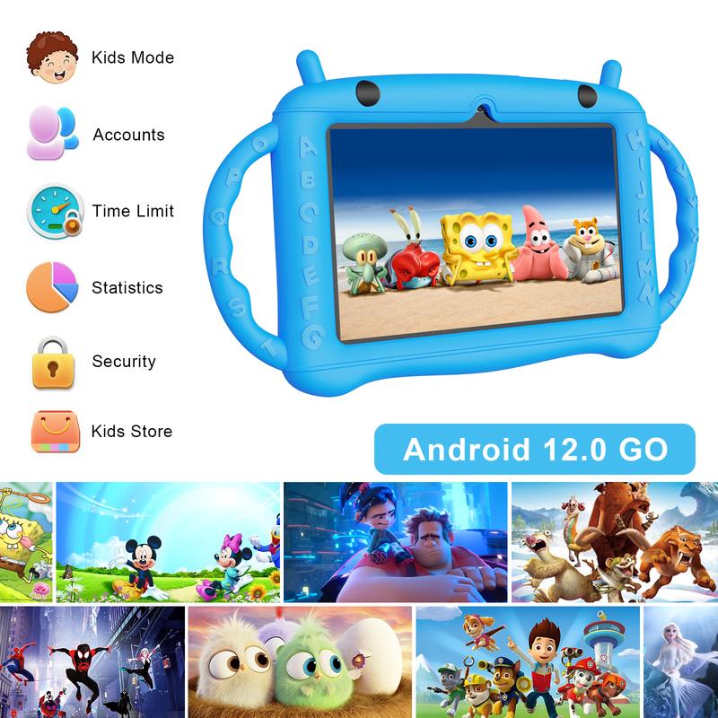 7-inch Kids Tablet with Bluetooth, Parental Lock, WiFi, GMS, Dual Camera, Shockproof Case, Educational Features, Games. Screen Cellphone Smartphone