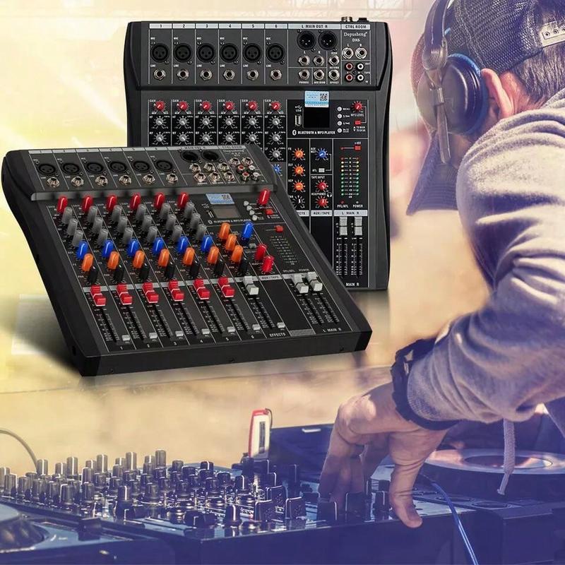 6 Channel Audio Mixer Sound Mixing Console With USB, PC Recording Input, XLR Microphone Jack, 48V Power, RCA Input Output For DJ Studio Streaming Stage Perfomance For Professional And Beginners