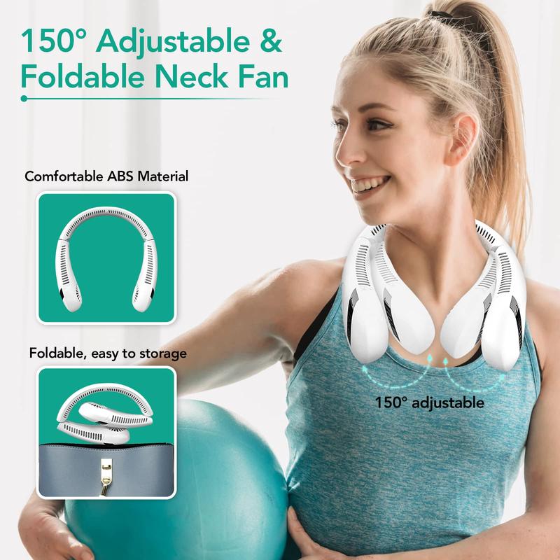 ICESTONE Foldable Portable Neck Fan with LCD Display，Portable Hands Free Fan，Mini Rechargeable Fan，Bladeless Neck Fan，Small Neck Air Conditioner，360° Airflow Strong Cooling，Bladeless Mute 3 Speeds，for Indoor Outdoor Home Office Travel Sports