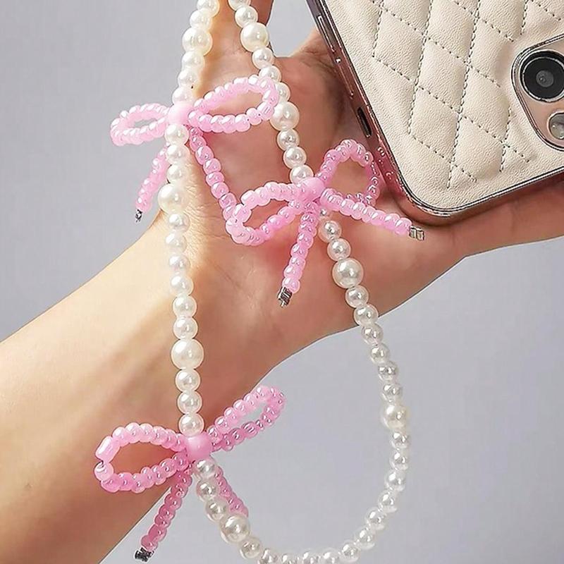 Cute Faux Pearl Decor Phone Lanyard, Bowknot Design Phone Strap, Phone Accessories for Women & Girls, Compatible with Apple Samsung Huawei