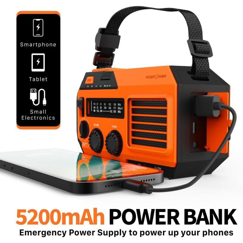 Emergency Weather Radio (Model A6) NOAA AM FM with 18500mWh Portable Power Bank, USB Solar Hand Crank Charging, Battery Operated, SOS Alarm & Flashlight for Indoor Outdoor Emergency