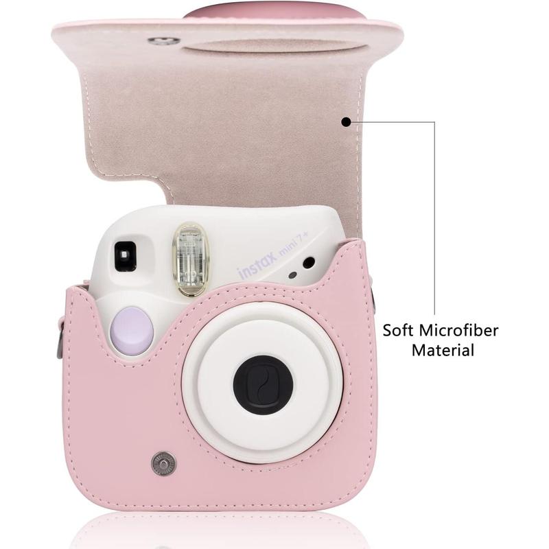 Protective Case for Fujifilm Instax Mini 7+ SE Instant Camera, Premium PU Leather Mini 7 Plus 7c 7s Case Bag with Removable Adjustable Strap