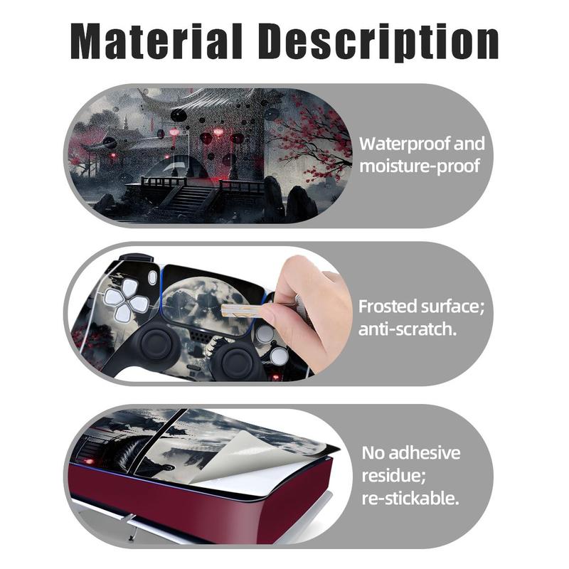 Moon Pattern Game Console Sticker, 1 Set Waterproof Self Adhesive Console Sticker, Decorative Console Protector for PS5 Slim