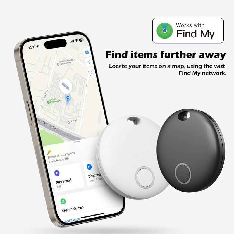 BT Anti-lost Tag, 95-105db Item Locator for Keys, Wallet, Luggage, Rechargeable Car Key Pet Small Tracker, Works with Apple Find My (iOS Only)