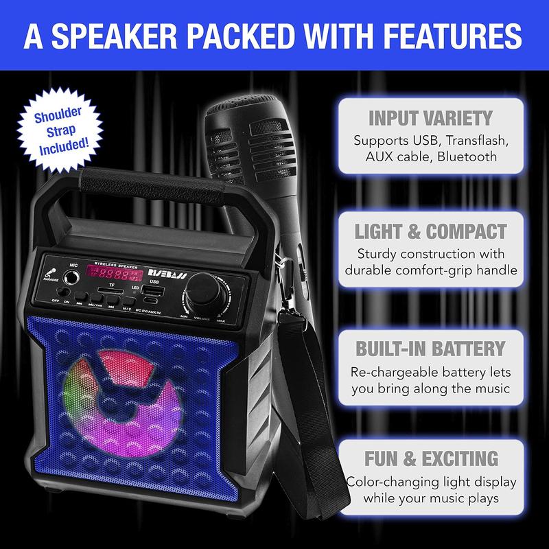 Portable Karaoke Machine with Microphone with Party Lights for  and Adults - Rechargeable USB Speaker Set with Bluetooth, FM Radio , Birthday Gift for