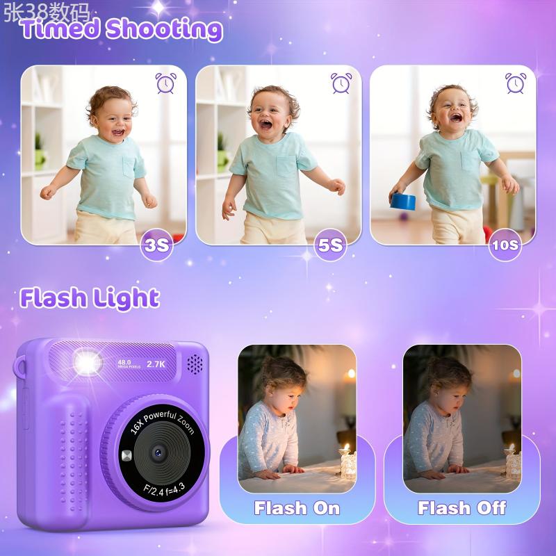 Kids Camera Instant Print, 12MP 1080P Digital Camera for Kids Age 3-12, Christmas Birthday Gifts for 4 5 6 7 8 9 10 Year Old Girls Boys, 32GB Toddler HD Video Camera Print Photos Portable Toy Charging Rechargeable