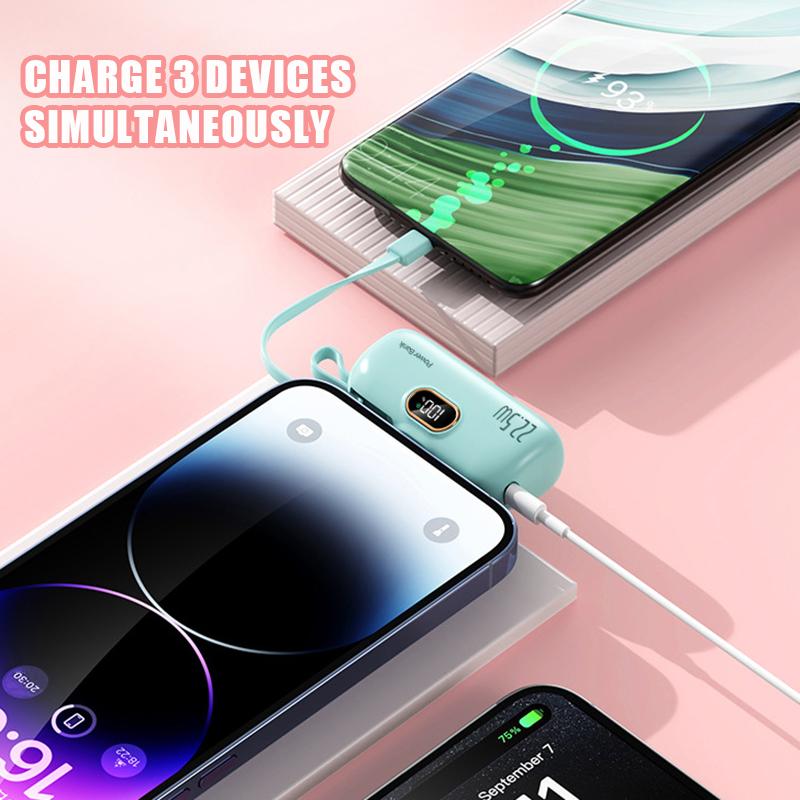 5000mAh Mini Portable Charger Power Bank, 22.5W PD Fast Charging Battery Pack 3-Output with LED Display