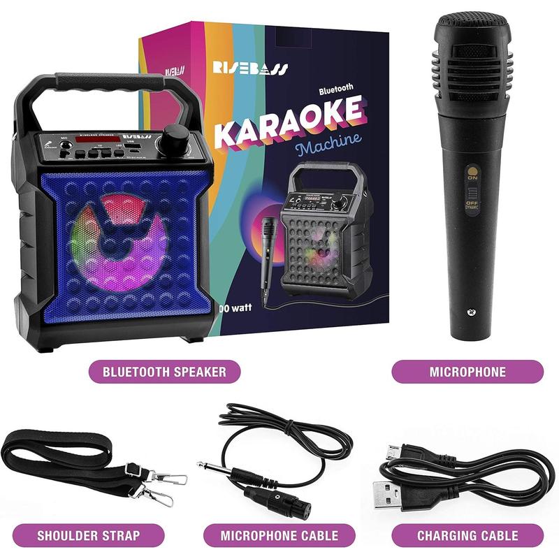 Portable Karaoke Machine with Microphone with Party Lights for  and Adults - Rechargeable USB Speaker Set with Bluetooth, FM Radio , Birthday Gift for