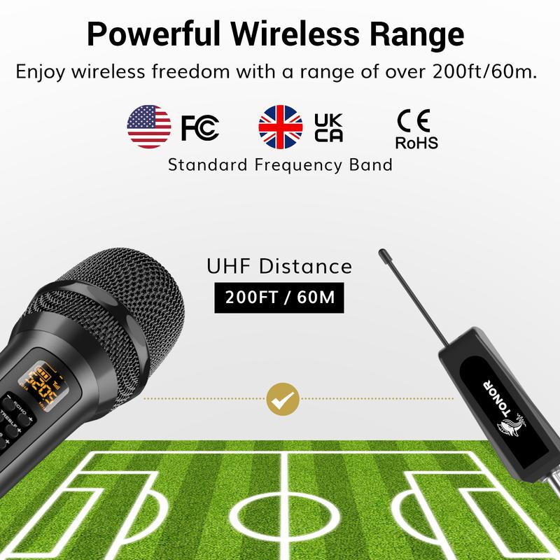 TONOR Wireless Microphone with Treble Bass Echo, Dynamic Handheld Singing Mic with Receiver for Stage Wedding Karaoke Machine PA System Speaker Amp Mixer, 30 UHF Adjustable Frequencies